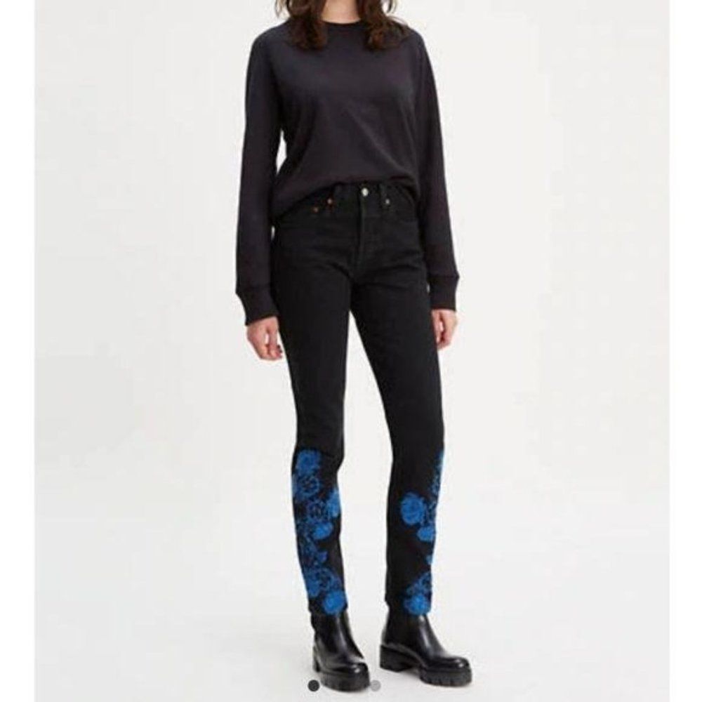 Levi's Embroidered 501 Skinny Made and Crafted Jeans Black Women's Size 26/28